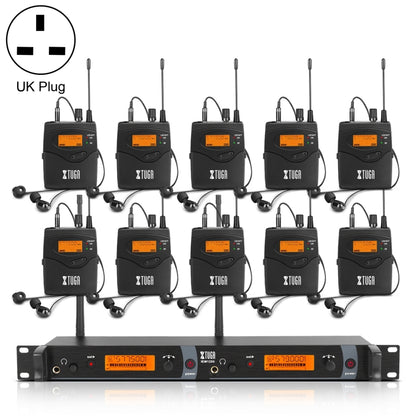 XTUGA IEM1200 Wireless Transmitter 10 Bodypack Stage Singer In-Ear Monitor System (UK Plug) by XTUGA