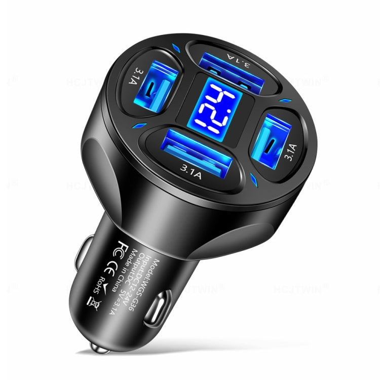 WGS-G36 3.1A 4 in 1 Digital Display Car Charger with Voltmeter (Black) by bashfashion