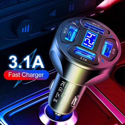 WGS-G36 3.1A 4 in 1 Digital Display Car Charger with Voltmeter (Black) by bashfashion