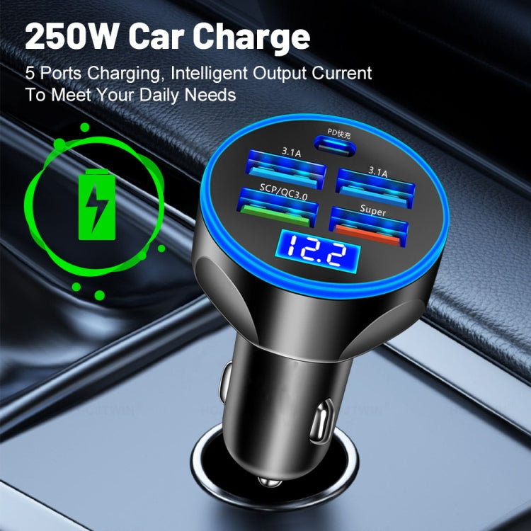 WGS-G37 5 in 1 Digital Display Super Fast Charging Car Charger with Voltmeter (Black) by bashfashion