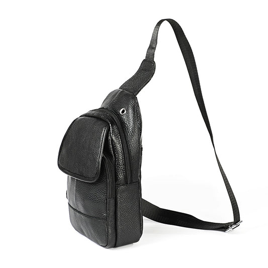 6023 Casual Litchi Texture Soft Face Full-grain Cowhide One Shoulder Crossbody Bag for Men(Black) by bashfashion