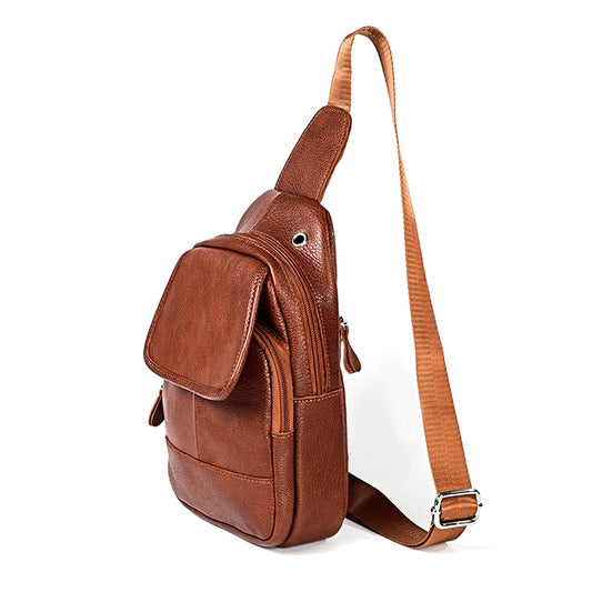 6023 Casual Litchi Texture Soft Face Full-grain Cowhide One Shoulder Crossbody Bag for Men(Brown) by bashfashion