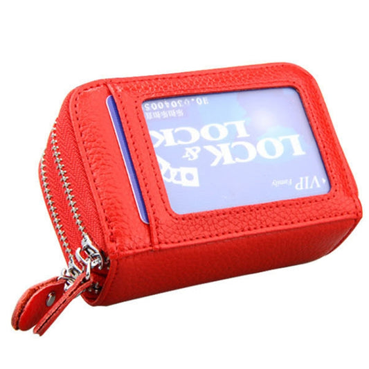 Genuine Leather Dual Layer Zipper Card Holder Wallet RFID Blocking Purse, Size: 10.5x7.0x4.0cm(Red) by bashfashion