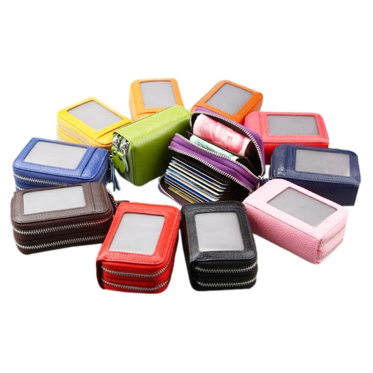 Genuine Leather Dual Layer Zipper Card Holder Wallet RFID Blocking Purse, Size: 10.5x7.0x4.0cm(Grey) by bashfashion