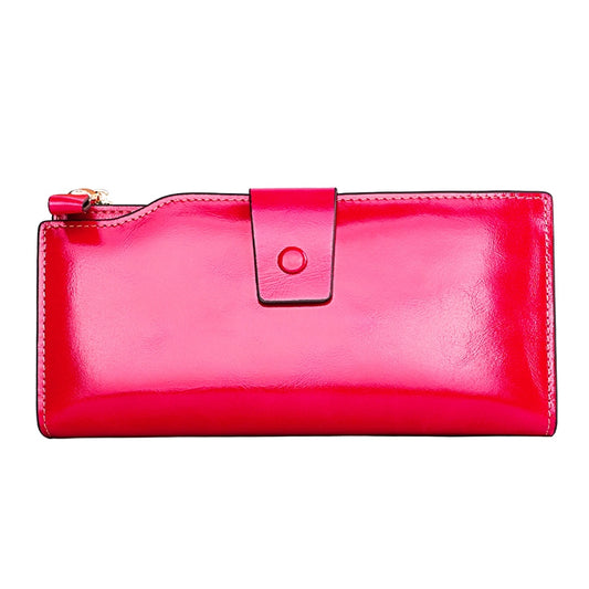 8236 Antimagnetic RFID Multi-function Oil Wax Leather Lady Wallet Large-capacity Purse (Rose Red) by bashfashion