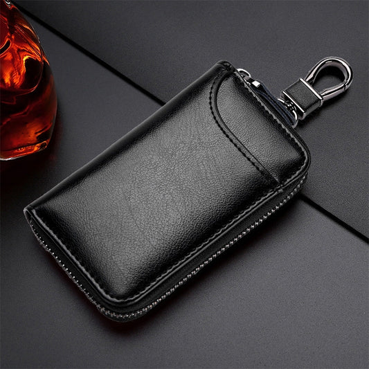 9105 Waist Hanging Large-capacity Zipper Leather Keys Holder Bag Multi-function Wallet (Black) by bashfashion