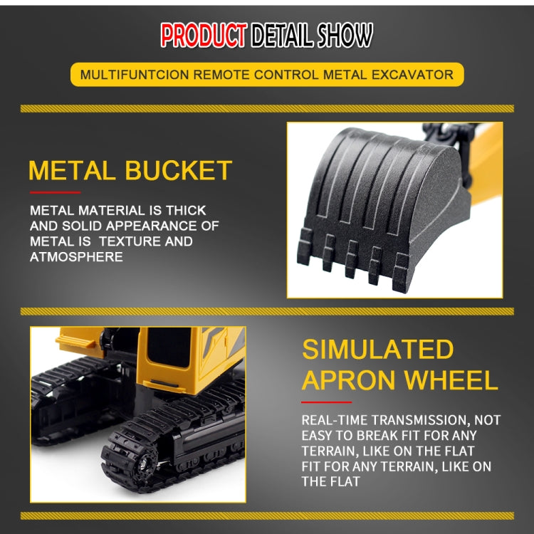 258-1 6 Channel 2.4G 1/24RC Remote-controlled Engineering Metal Excavator Charging RC Car by bashfashion