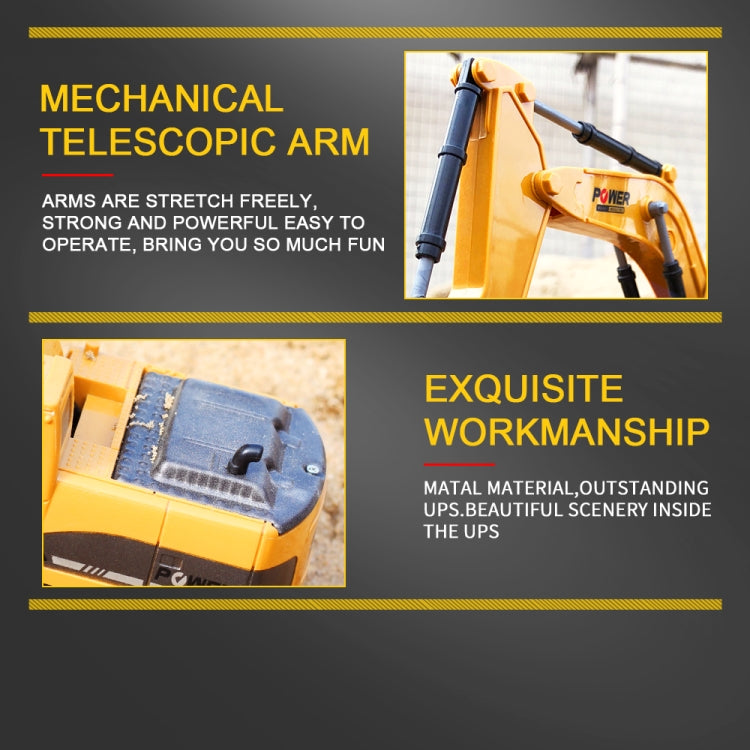 258-1 6 Channel 2.4G 1/24RC Remote-controlled Engineering Metal Excavator Charging RC Car by bashfashion