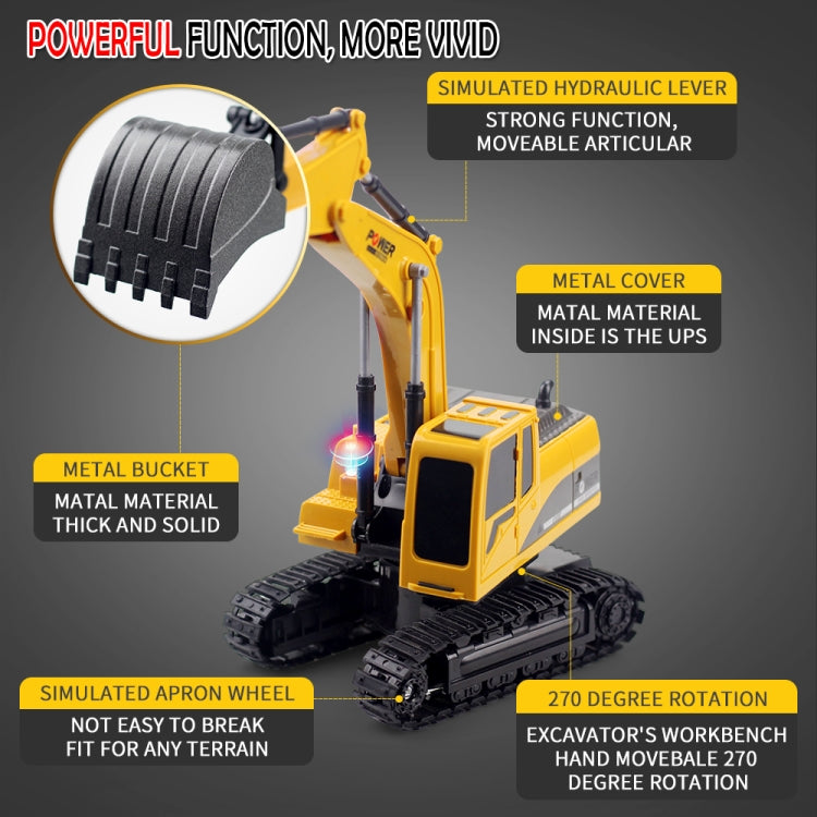 258-1 6 Channel 2.4G 1/24RC Remote-controlled Engineering Metal Excavator Charging RC Car by bashfashion