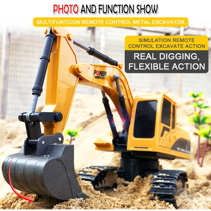 258-1 6 Channel 2.4G 1/24RC Remote-controlled Engineering Metal Excavator Charging RC Car by bashfashion