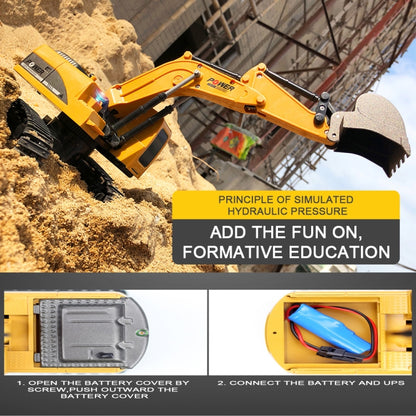 258-1 6 Channel 2.4G 1/24RC Remote-controlled Engineering Metal Excavator Charging RC Car by bashfashion