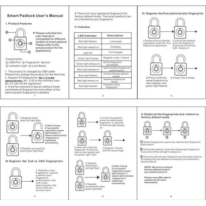 X007 Micro USB Charging Mini Metal Fingerprint Padlock Small Drawer Lock (Black) by bashfashion