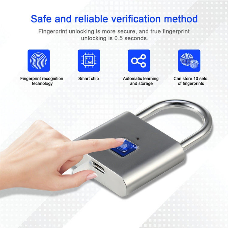 Stainless Steel Automatic Intelligent Fingerprint Padlock Electronic Lock, 10 Fingerprint Edition(Silver) by bashfashion