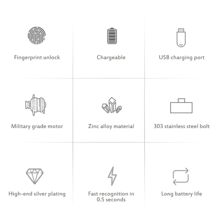 T22F Micro USB Charging Zinc Alloy Smart Bilateral Open Fingerprint Drawer Lock File Cabinet Lock by bashfashion