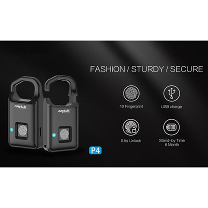 Anytek P4 3.7V Micro USB Charging Semiconductor Fingerprint Sensing Small Padlock by Anytek