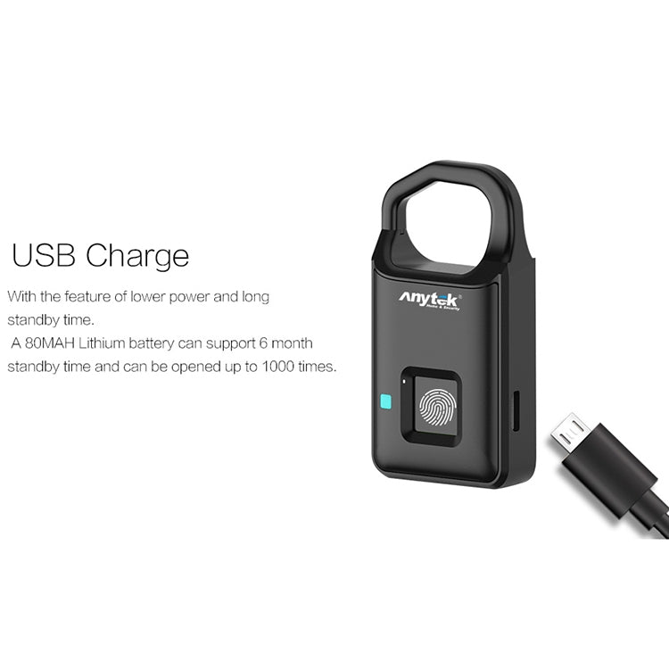 Anytek P4 3.7V Micro USB Charging Semiconductor Fingerprint Sensing Small Padlock by Anytek
