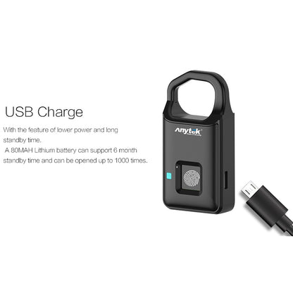 Anytek P4 3.7V Micro USB Charging Semiconductor Fingerprint Sensing Small Padlock by Anytek