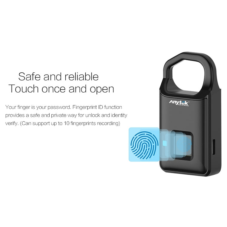 Anytek P4 3.7V Micro USB Charging Semiconductor Fingerprint Sensing Small Padlock by Anytek