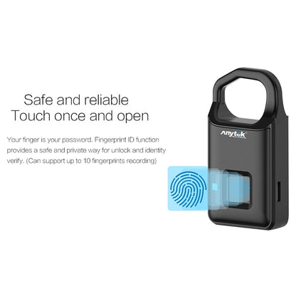 Anytek P4 3.7V Micro USB Charging Semiconductor Fingerprint Sensing Small Padlock by Anytek