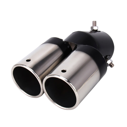 Universal Car Styling Stainless Steel Curved Double Outlets Exhaust Tail Muffler Tip Pipe(Black) by bashfashion