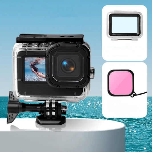 Waterproof Case + Touch Back Cover + Color Lens Filter for GoPro HERO10 Black / HERO9 Black (Pink) by bashfashion
