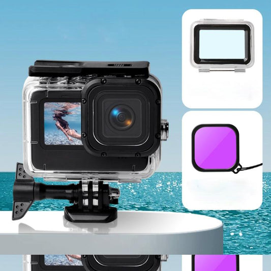 Waterproof Case + Touch Back Cover + Color Lens Filter for GoPro HERO10 Black / HERO9 Black (Purple) by bashfashion