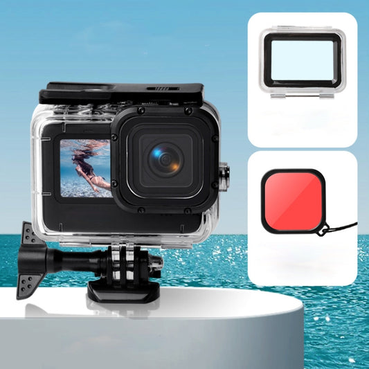 Waterproof Case + Touch Back Cover + Color Lens Filter for GoPro HERO10 Black / HERO9 Black (Red) by bashfashion