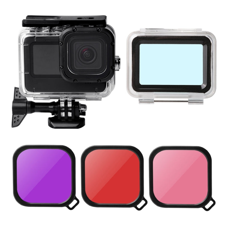 Waterproof Case + Touch Back Cover + Purple Red Pink Lens Filter for GoPro HERO10 Black / HERO9 Black by bashfashion
