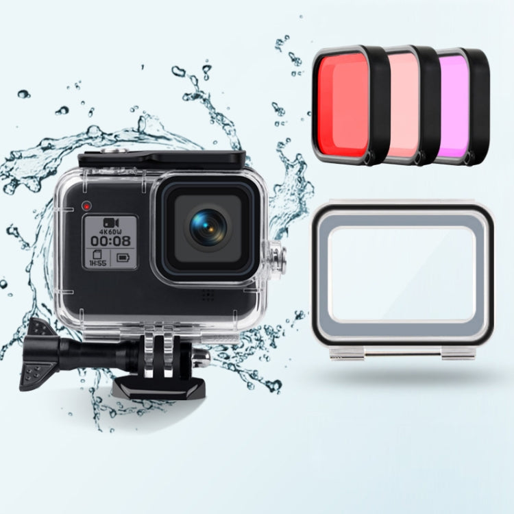 45m Waterproof Case + Touch Back Cover + Purple Red Pink Lens Filter for GoPro HERO8 Black by bashfashion