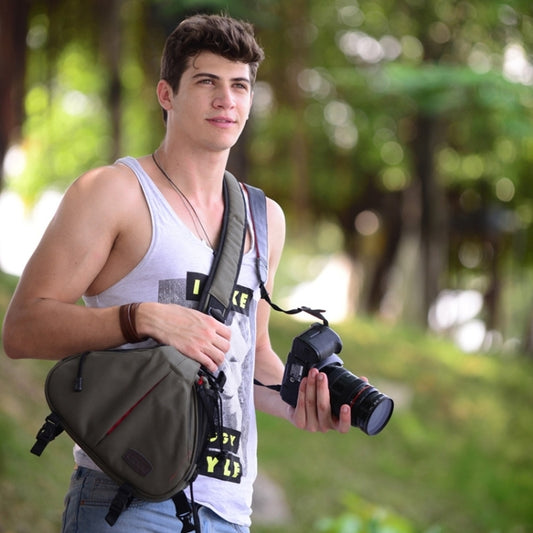 CADEN Triangle Shape Tscope Sling Shoulder Cross Digital Camera Bags Case Soft Bag with Rain Cover for Canon Nikon Sony K1, Size: 36*31*15cm(Army Green) by bashfashion