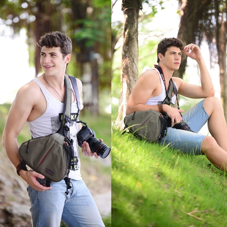 CADEN Triangle Shape Tscope Sling Shoulder Cross Digital Camera Bags Case Soft Bag with Rain Cover for Canon Nikon Sony K1, Size: 36*31*15cm(Army Green) by bashfashion