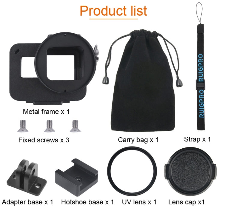 Housing Shell CNC Aluminum Alloy Protective Cage with Insurance Frame & 52mm UV Lens for GoPro HERO7 Black /6 /5 (Blue) by bashfashion