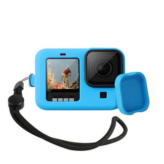 For GoPro HERO10 Black / HERO9 Black Silicone Protective Case Cover with Wrist Strap & Lens Cover(Blue) by bashfashion