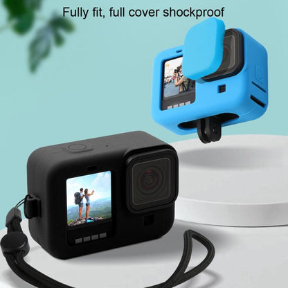 For GoPro HERO10 Black / HERO9 Black Silicone Protective Case Cover with Wrist Strap & Lens Cover(Blue) by bashfashion