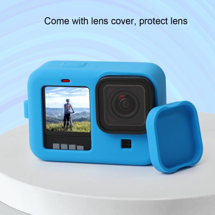 For GoPro HERO10 Black / HERO9 Black Silicone Protective Case Cover with Wrist Strap & Lens Cover(Blue) by bashfashion