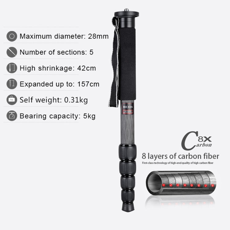 BEXIN MCS285 Portable Travel Outdoor DSLR Camera Carbon Fiber Monopod Holder (Black) by BEXIN