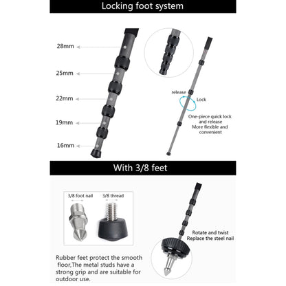 BEXIN MCS285 Portable Travel Outdoor DSLR Camera Carbon Fiber Monopod Holder (Black) by BEXIN