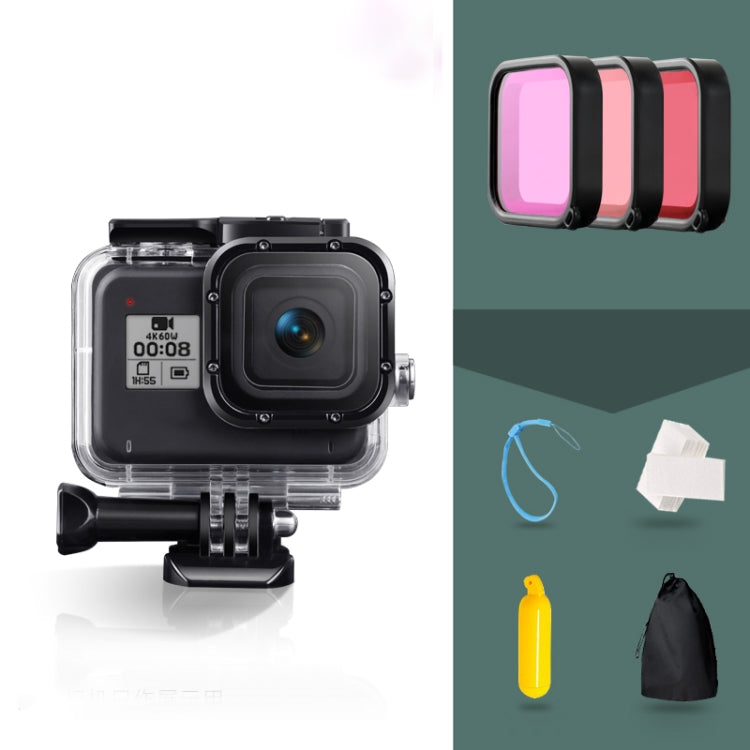 For GoPro HERO8 Black 45m Waterproof Housing Protective Case with Buckle Basic Mount & Screw & (Purple, Red, Pink) Filters & Floating Bobber Grip & Strap & Anti-Fog Inserts (Transparent) by bashfashion