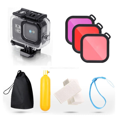 For GoPro HERO8 Black 45m Waterproof Housing Protective Case with Buckle Basic Mount & Screw & (Purple, Red, Pink) Filters & Floating Bobber Grip & Strap & Anti-Fog Inserts (Transparent) by bashfashion
