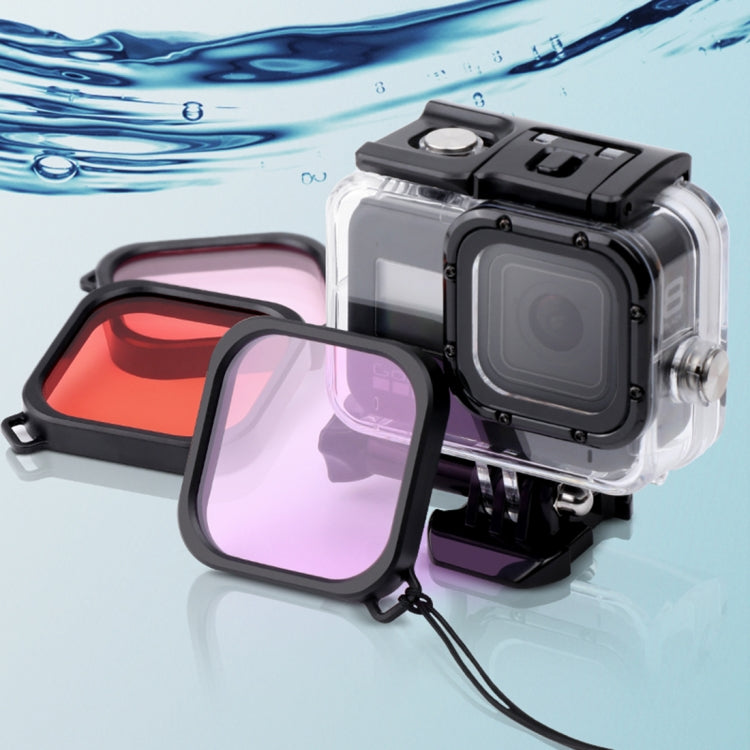 For GoPro HERO8 Black 45m Waterproof Housing Protective Case with Buckle Basic Mount & Screw & (Purple, Red, Pink) Filters & Floating Bobber Grip & Strap & Anti-Fog Inserts (Transparent) by bashfashion