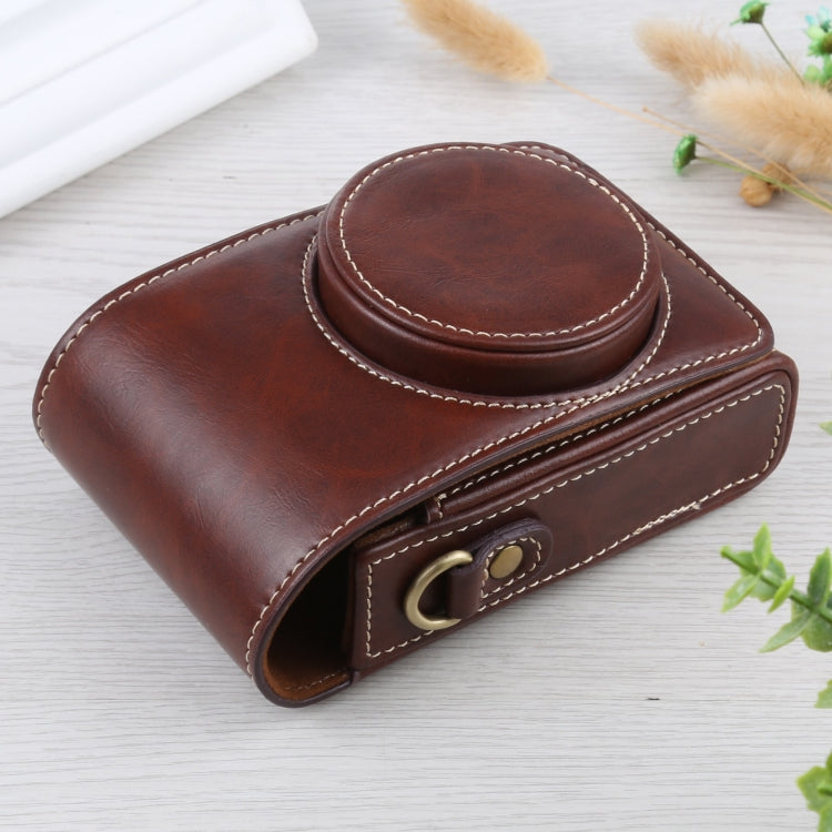 Vertical Flip Full Body Camera PU Leather Case Bag with Strap for Ricoh GR III / GRII, Sony ZV-1 / DSC-RX100M7 / RX100M6 / RX100M5 / RX100M2 (Coffee) by bashfashion