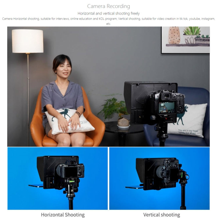 FEELWORLD TP10 Portable 10-inch Folding Teleprompter with Remote Control Lens Adapter Ring For Below 10 inches Smartphone / Tablet (Black) by FEELWORLD