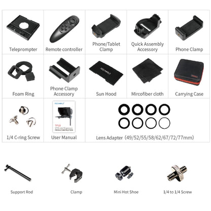 FEELWORLD TP10 Portable 10-inch Folding Teleprompter with Remote Control Lens Adapter Ring For Below 10 inches Smartphone / Tablet (Black) by FEELWORLD