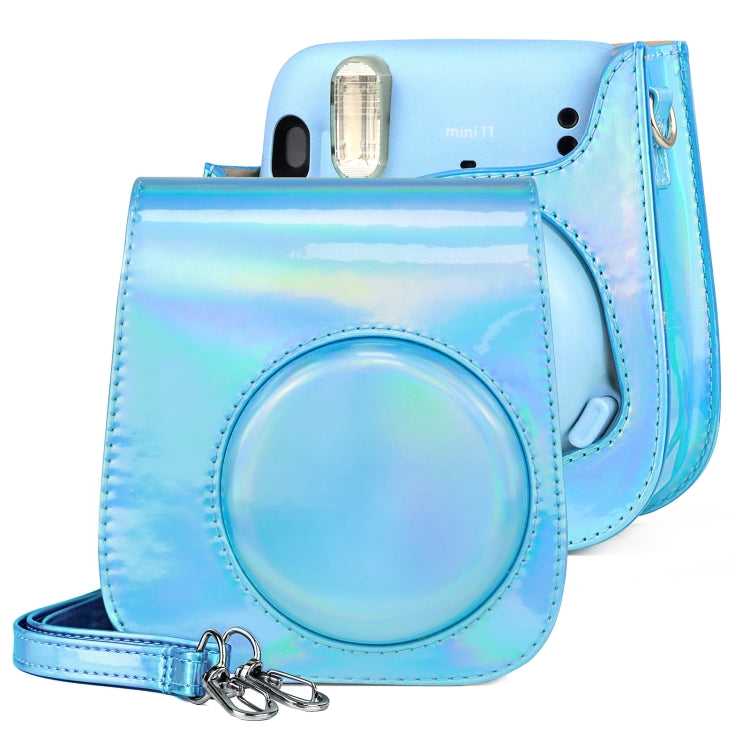 Aurora Color Leather Case Full Body Camera Bag with Shoulder Strap for FUJIFILM Instax mini 11(Blue) by bashfashion