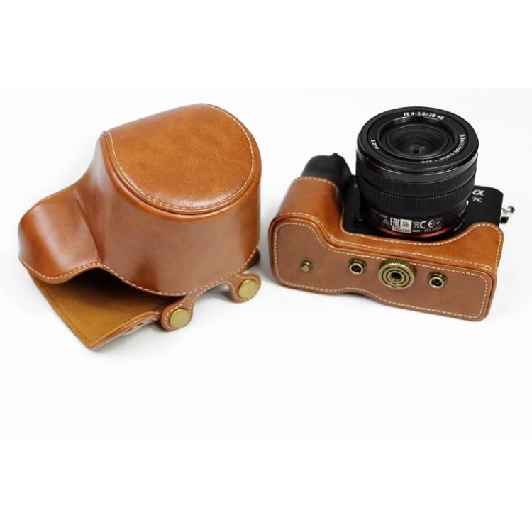Full Body Camera PU Leather Case Bag for Sony LCE-7C / Alpha 7C / A7C 28-60mm / 40.5mm Lens(Brown) by bashfashion