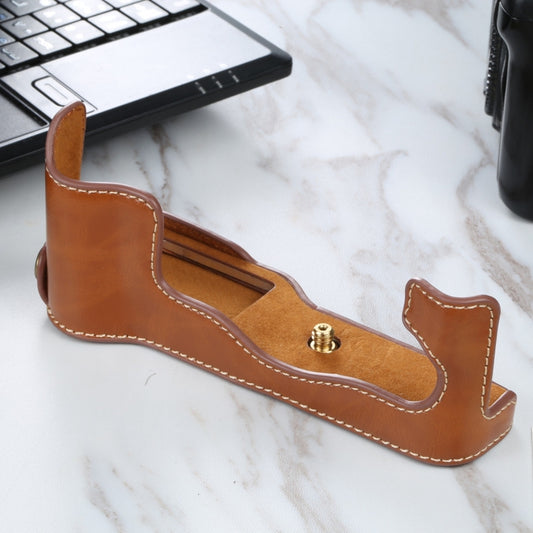 1/4 inch Thread PU Leather Camera Half Case Base for FUJIFILM X-T3/X-T2(Brown) by bashfashion