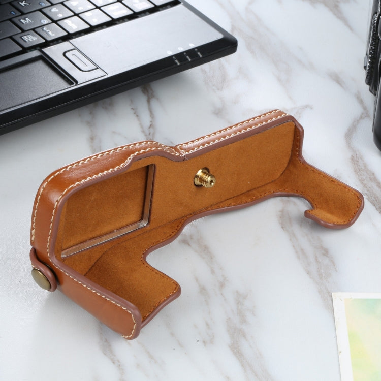 1/4 inch Thread PU Leather Camera Half Case Base for FUJIFILM X-T3/X-T2(Brown) by bashfashion