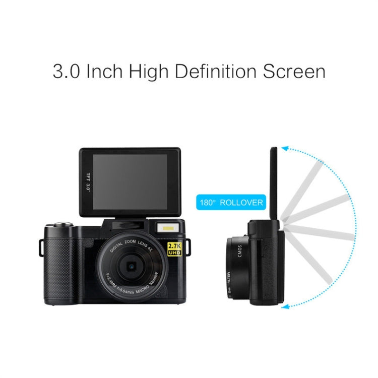 R2 2.7K Vlog Camera 4X Zoom Digital Camera with 3.0 inch Flip Screen (Black) by bashfashion