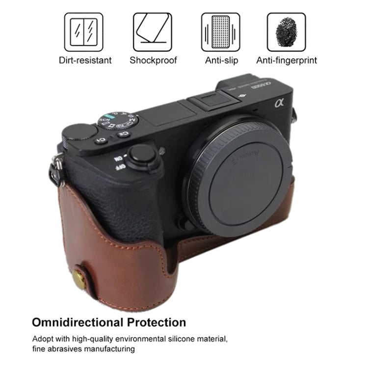 1/4 inch Thread PU Leather Camera Half Case Base for Sony ILCE-A6500 / A6500 (Coffee) by bashfashion