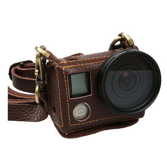 For GoPro HERO4 Litchi Texture Genuine Leather Protective Case with Sling(Brown) by bashfashion